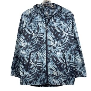 LL BEAN Kids Windbreaker Rain Jacket, Hooded, Blue Tie Dye, Size Large 14-16